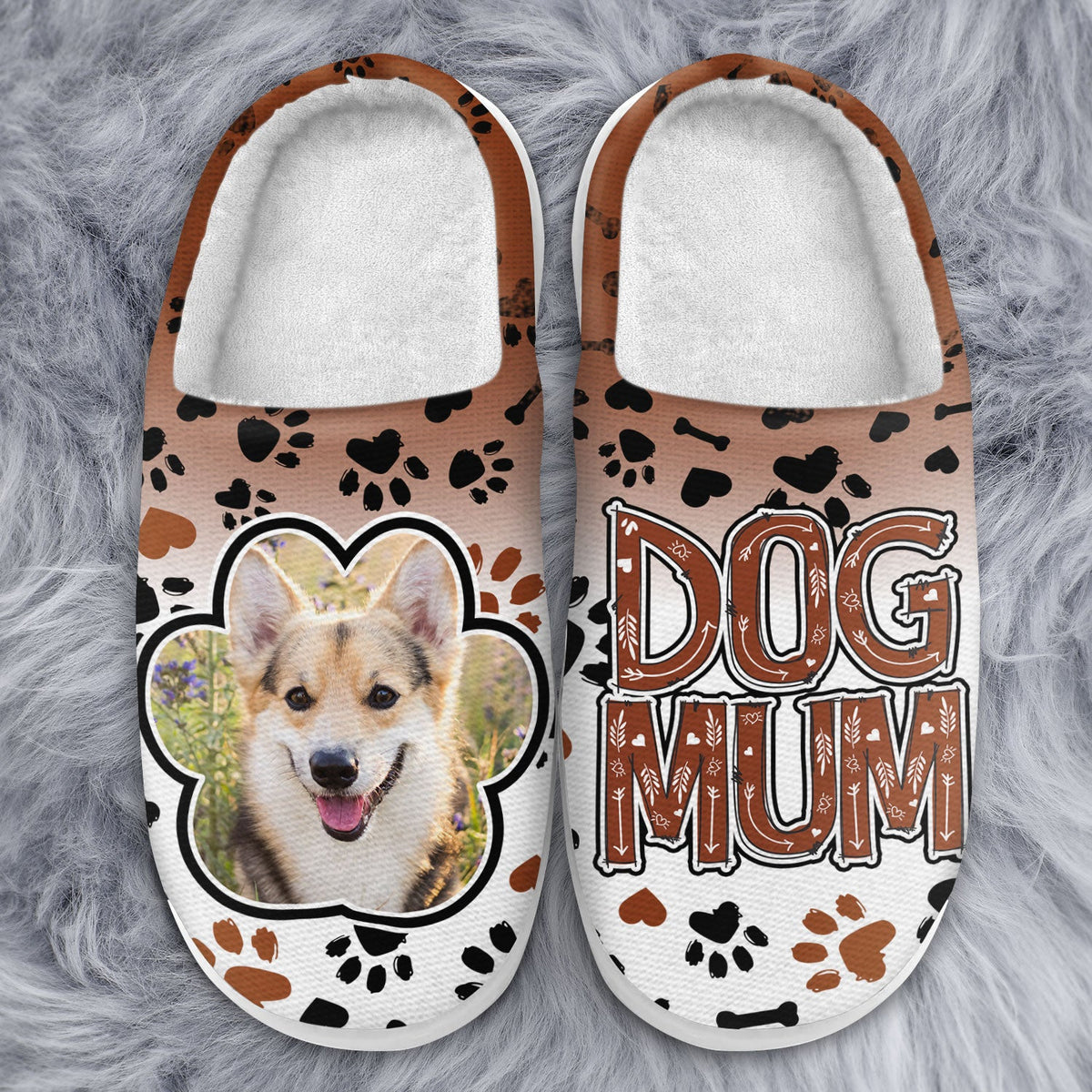 Custom Photo Dog Mom, Cat Mum, Fur Mama - Gift For Pet Lover, Women Who Love Dogs & Cats - Personalized Fluffy Slippers