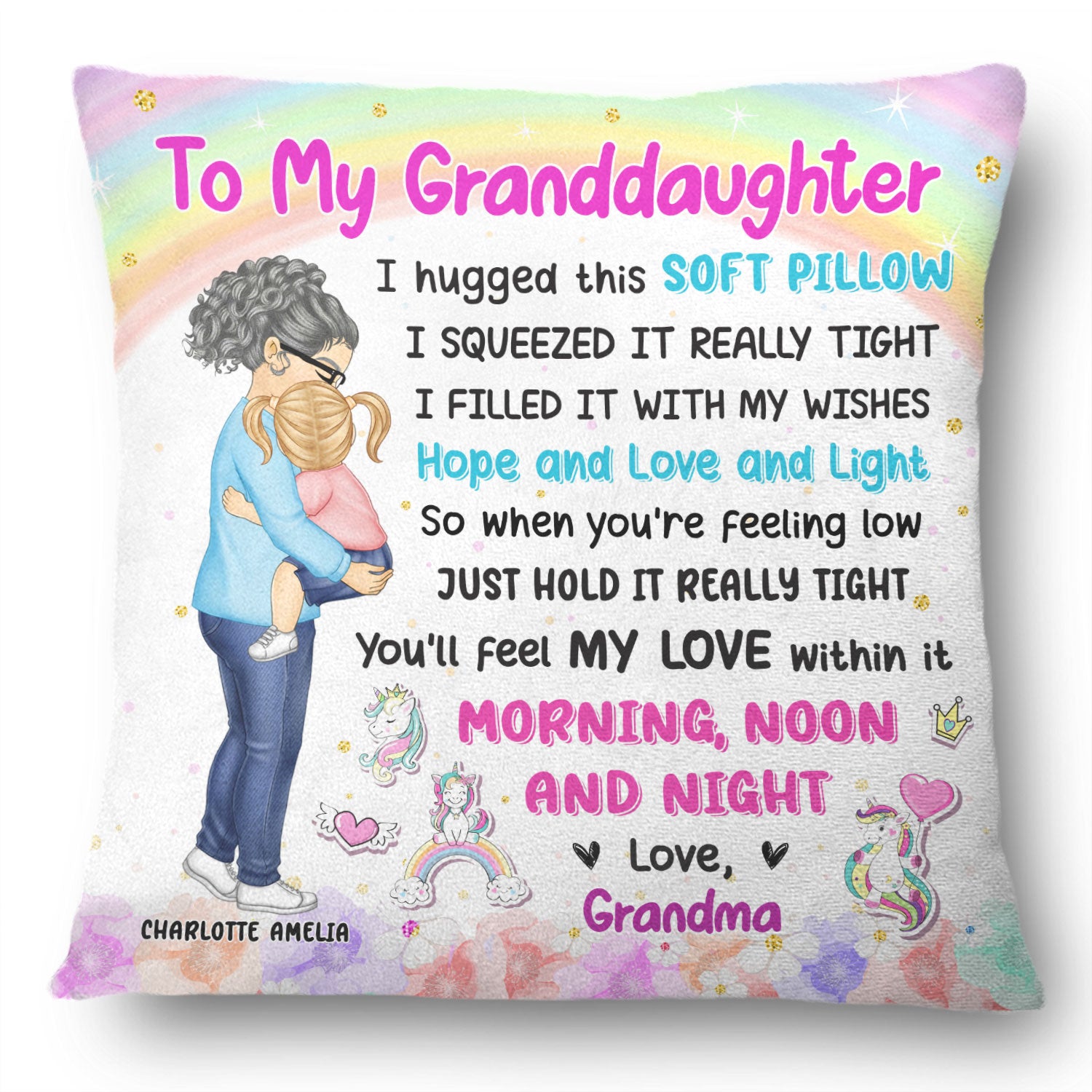 Grandma Mom Hugged This Soft Chibi Carry Child - Gift For Granddaughter, Grandson, Kids - Personalized Pillow