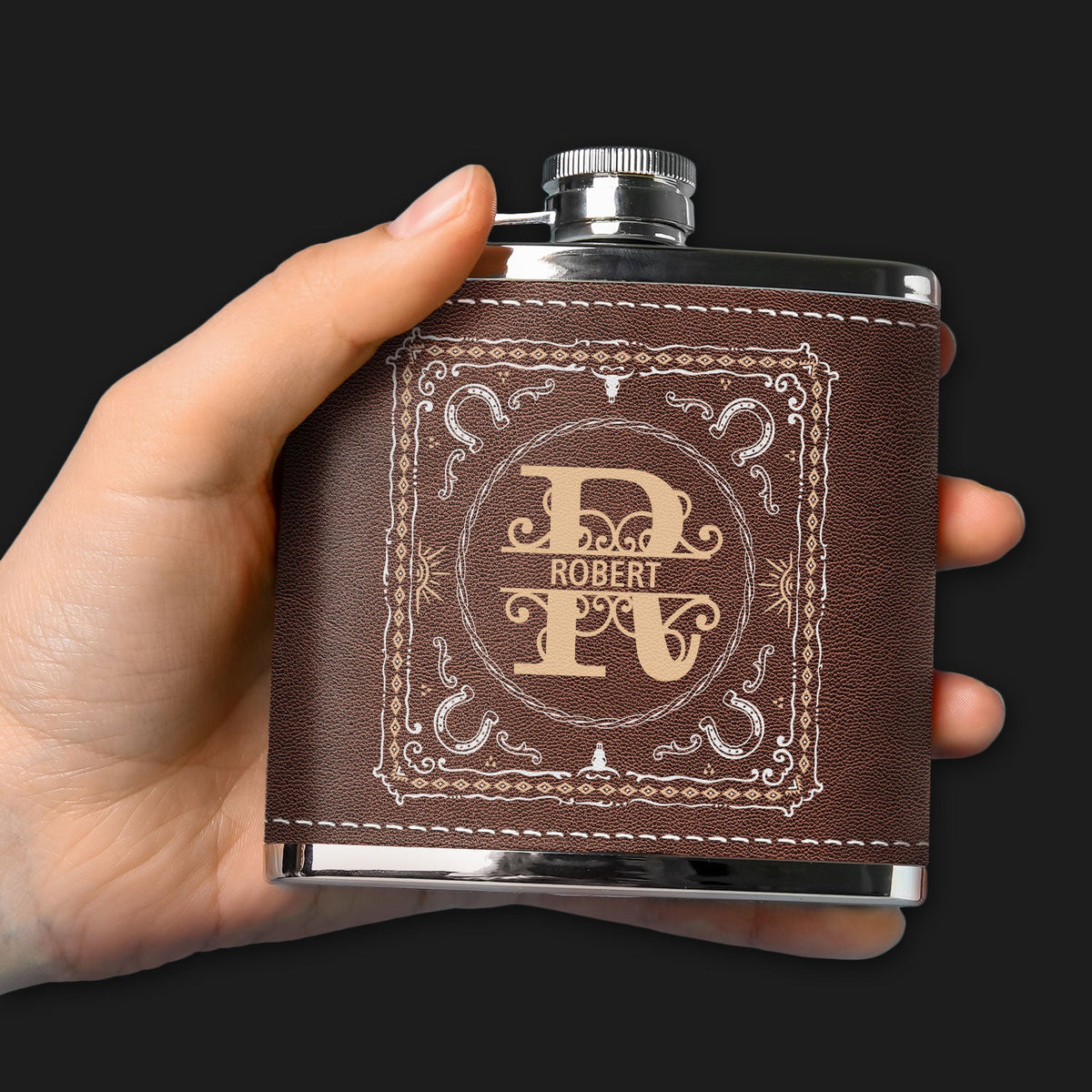 Flasque personnalisée style cowboy avec monogramme – Cadeau d'anniversaire pour papa, grand-père, frère, homme