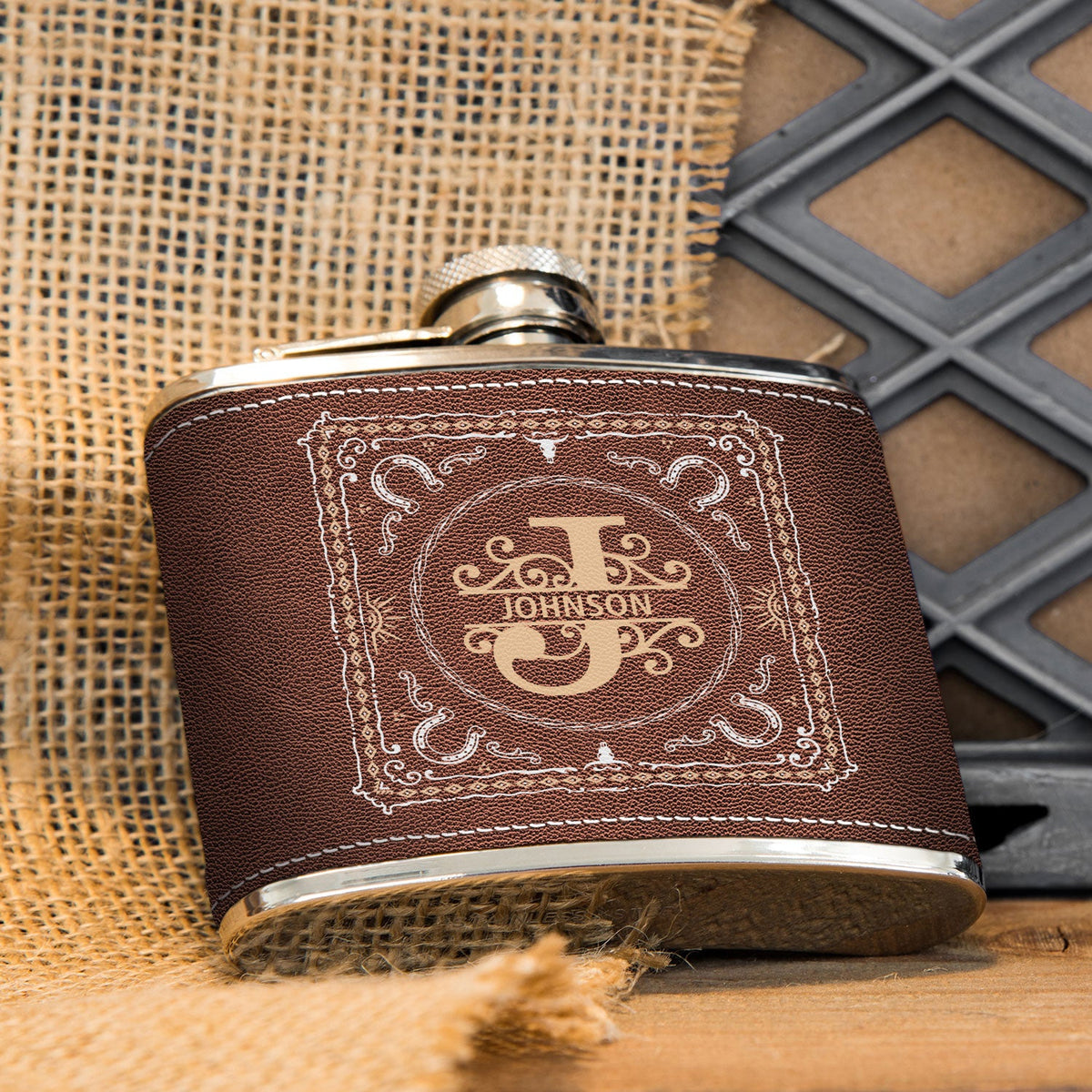 Flasque personnalisée style cowboy avec monogramme – Cadeau d'anniversaire pour papa, grand-père, frère, homme
