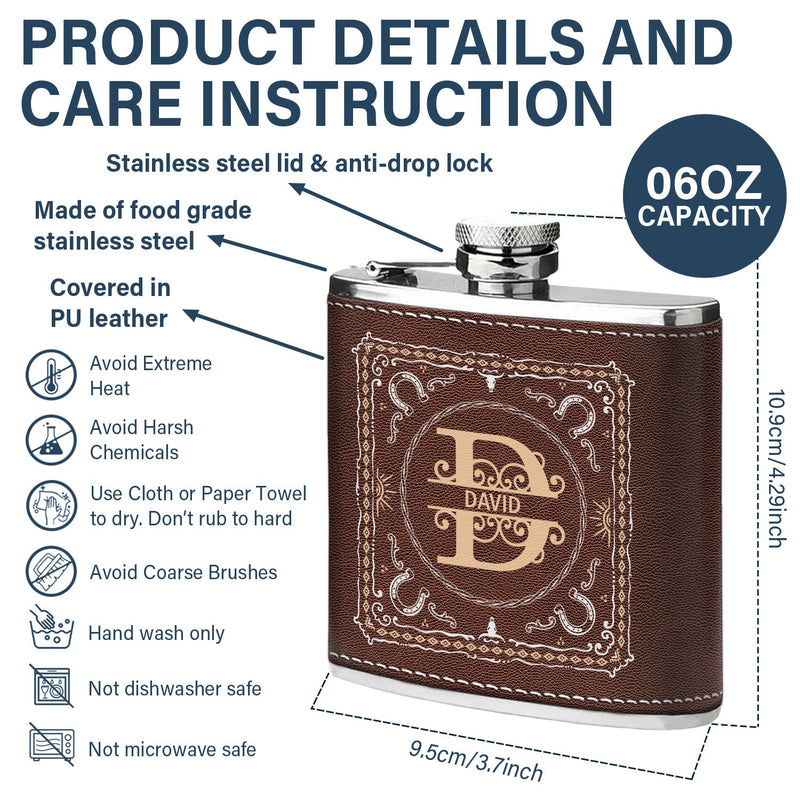 Cowboy Style Monogram - Birthday Gift For Dad, Grandpa, Brother, Men - Personalized Hip Flask