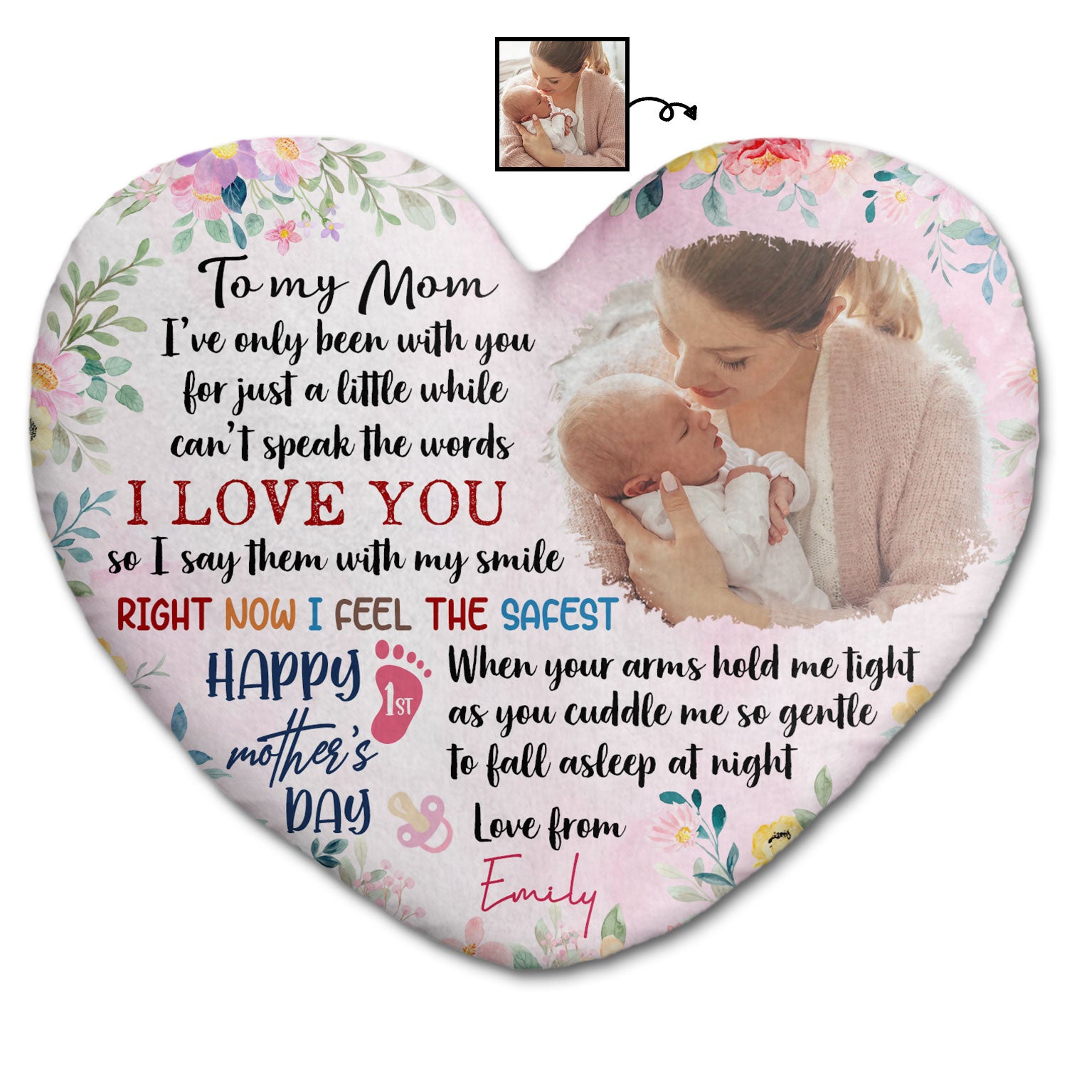 Custom Photo I've Been With You For Just A Little While - Gift For Baby, Newborn, New Mom - Personalized Heart Shaped Pillow