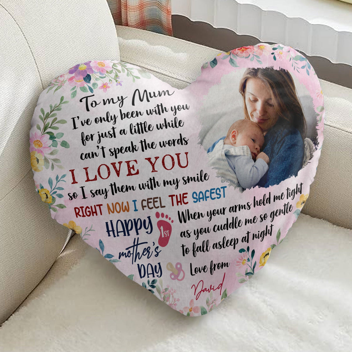 Custom Photo I've Been With You For Just A Little While - Gift For Baby, Newborn, New Mom - Personalized Heart Shaped Pillow