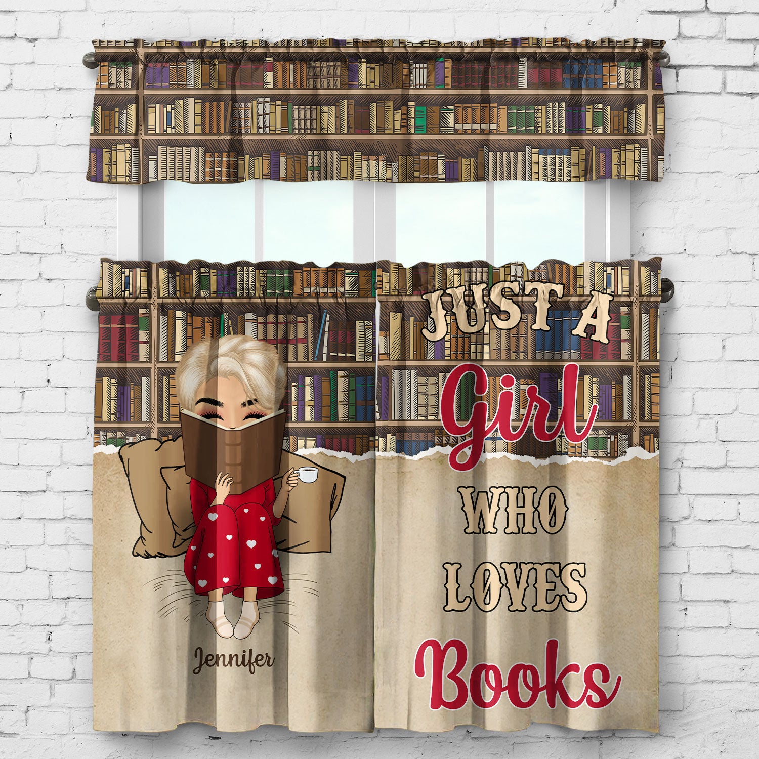 Gift For Reading Lover - Chibi Just A Girl Who Loves Books - Personalized Curtain Valance And Tiers Set