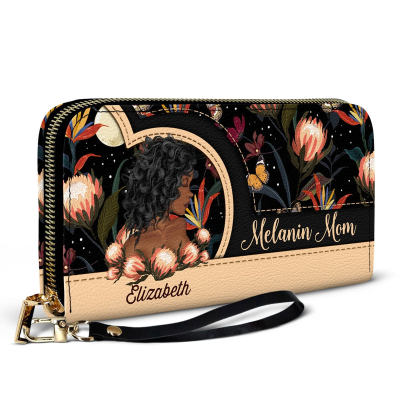 Black Mom - Cadeau pour maman, maman, maman - Portefeuille long en cuir personnalisé