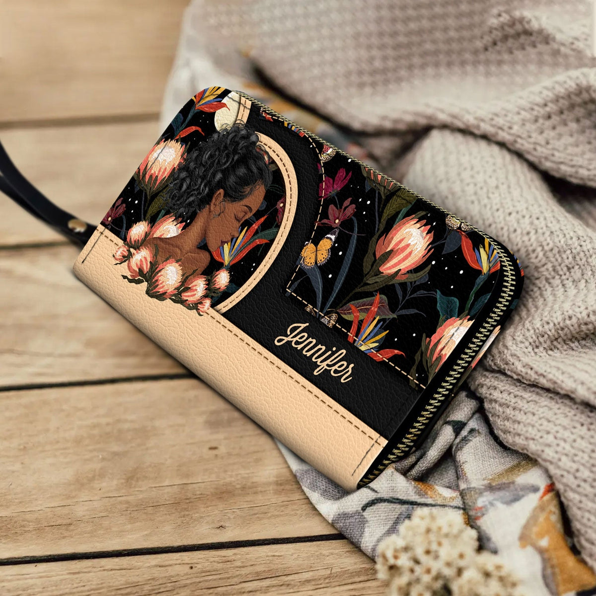 Black Mom - Cadeau pour maman, maman, maman - Portefeuille long en cuir personnalisé