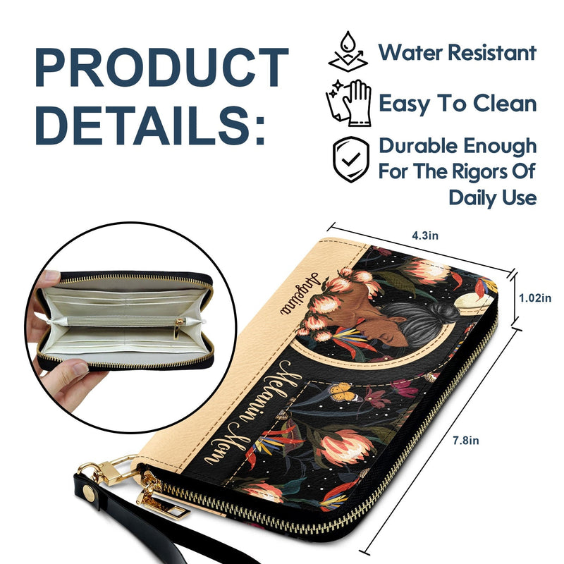 Black Mom - Cadeau pour maman, maman, maman - Portefeuille long en cuir personnalisé