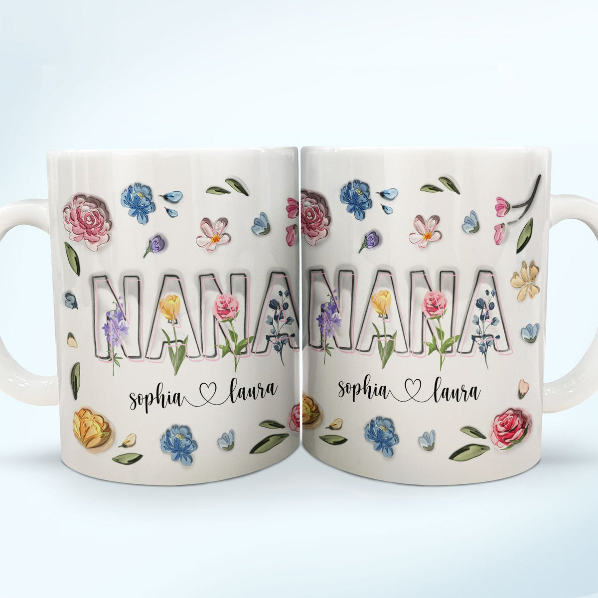 Mom, Nana Flowers - Gift For Mommy, Grandma - 3D Inflated Effect Printed Mug, Personalized White Edge-to-Edge Mug