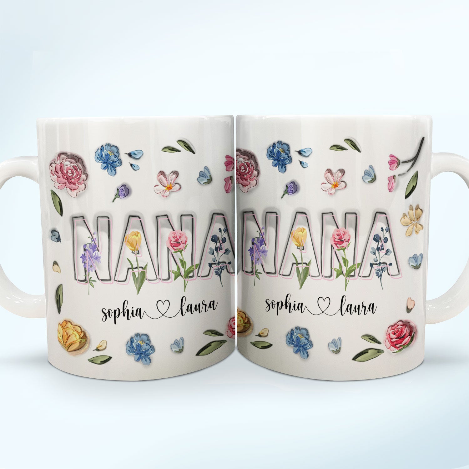 Mom, Nana Flowers - Gift For Mommy, Grandma - 3D Inflated Effect Printed Mug, Personalized White Edge-to-Edge Mug