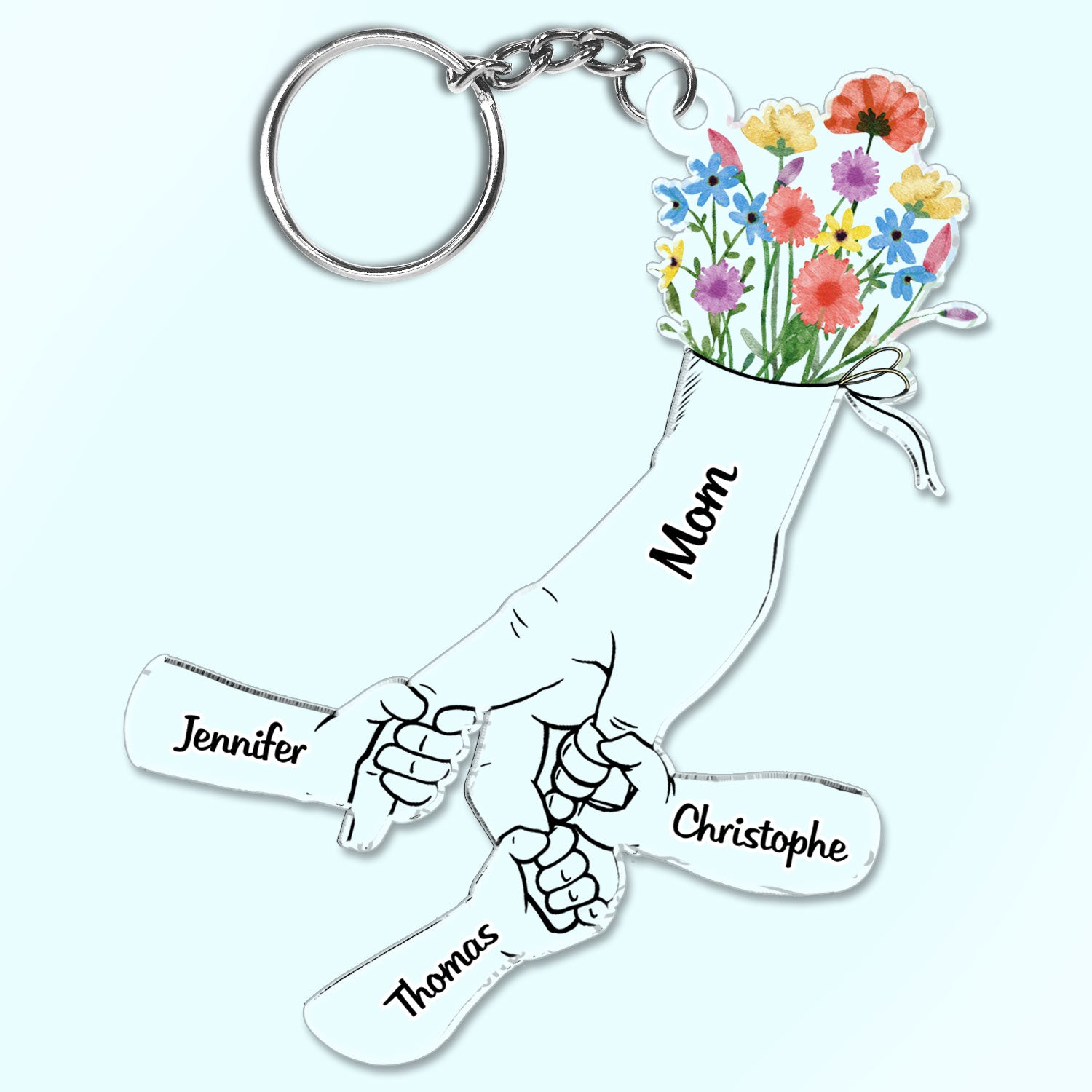 Hand In Hand Wild Flower - Gift For Mom, Mother, Grandma, Dad, Father, Grandpa - Personalized Acrylic Keychain