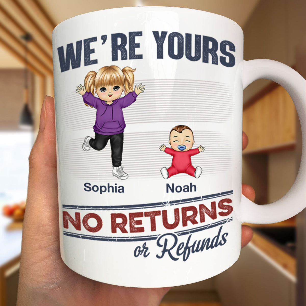 No Returns Or Refunds Funny Chibi Grandkids - Gift For Dad, Mom, Grandma, Grandpa - Personalized Mug