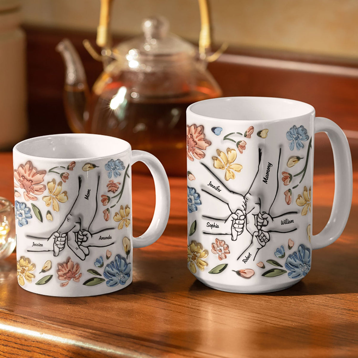 Hand In Hand, I Will Always Protect You, Mom To Grandma - Gift For Mother, Nana - 3D Inflated Effect Printed Mug, Personalized White Edge-to-Edge Mug