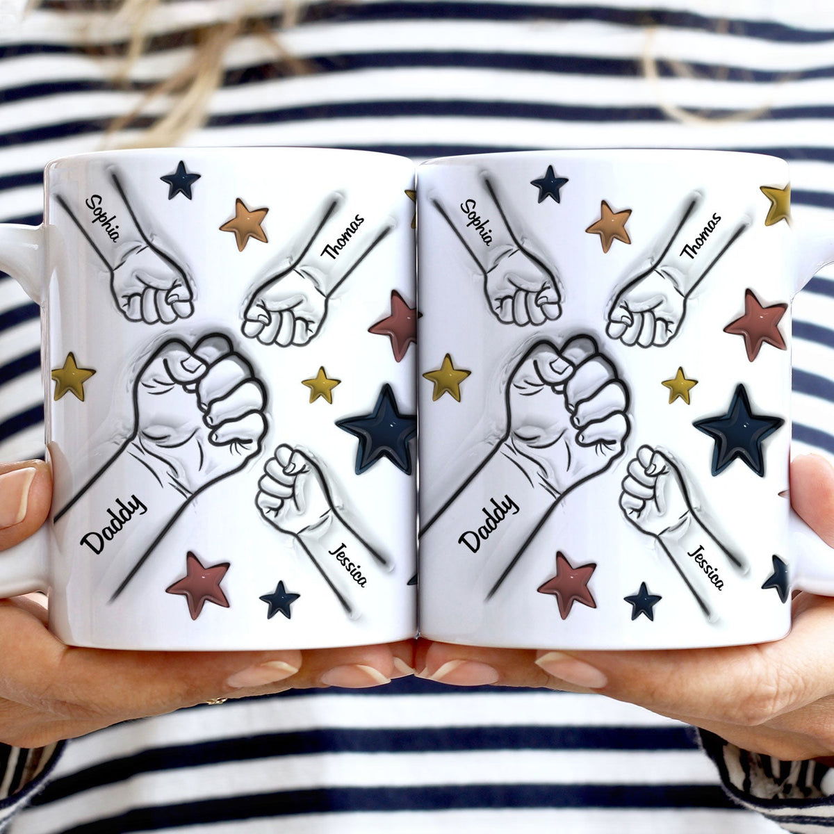 Fist Bump, A Bond That Can Never Be Broken - Gift For Dad, Grandpa, Mom, Grandma - 3D Inflated Effect Printed Mug, Personalized White Edge-to-Edge Mug