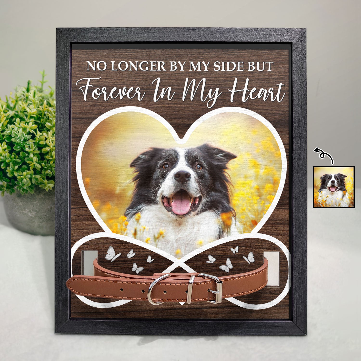 Custom Photo No Longer By My Side - Memorial, Sympathy Gift For Dog Owners, Cat Lovers - Personalized Rectangle Pet Loss Sign, Collar Frame
