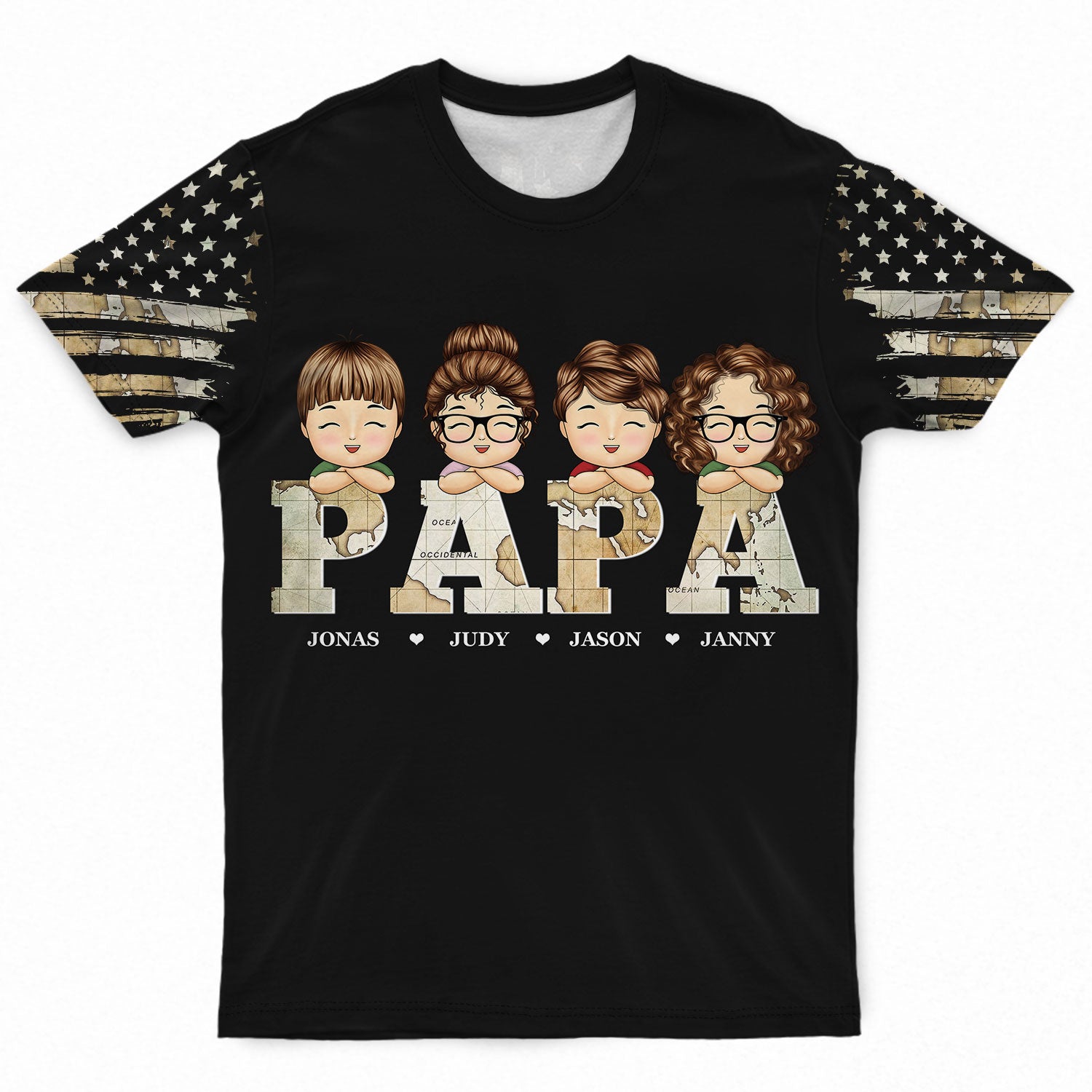 Vintage Map Papa Title - Gift For Dad, Father, Grandpa, Granddad - Personalized Full Print T Shirt