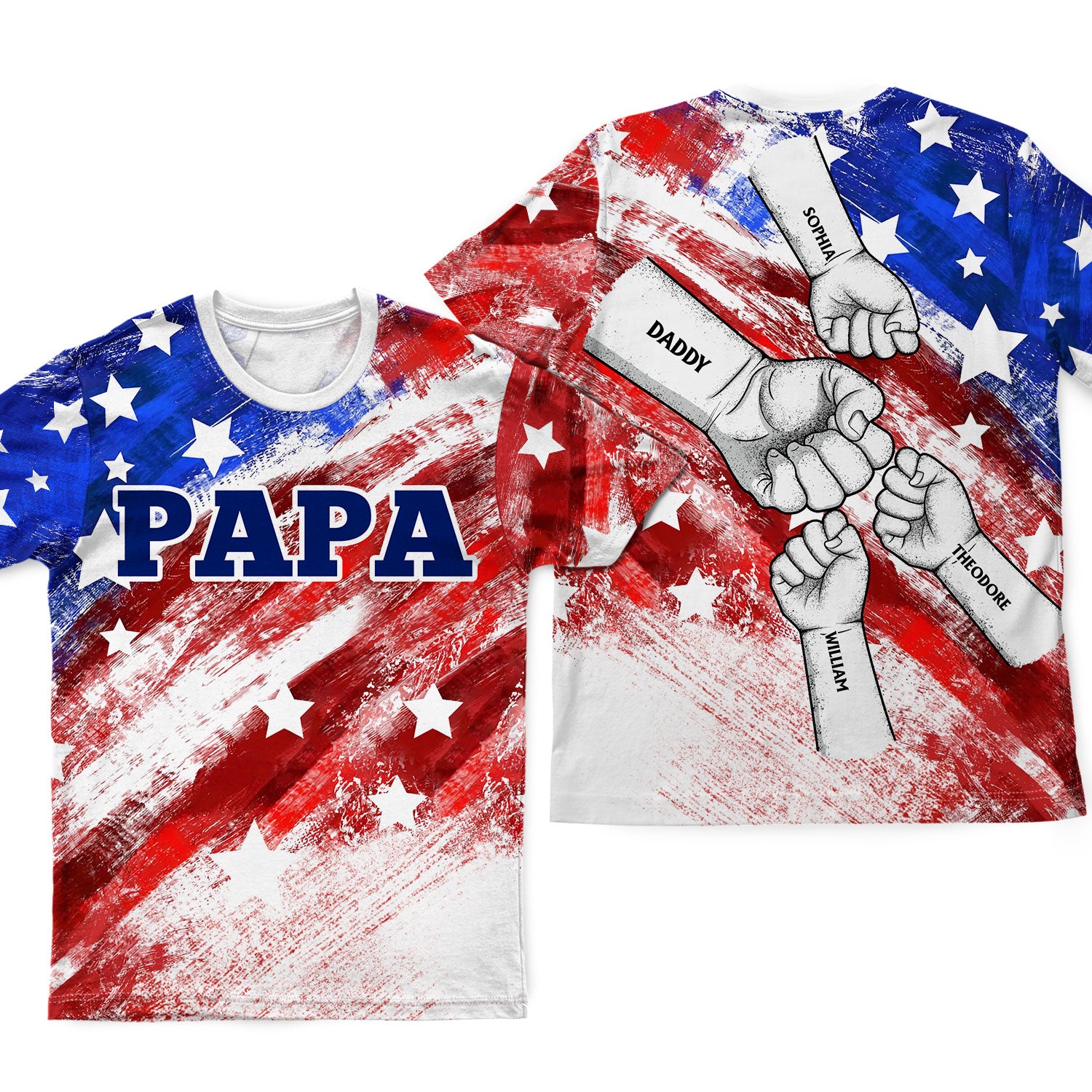 Stars And Stripes Fist Bump - Gift For Dad, Father, Papa, Grandpa, Granddad - Personalized Full Print T Shirt