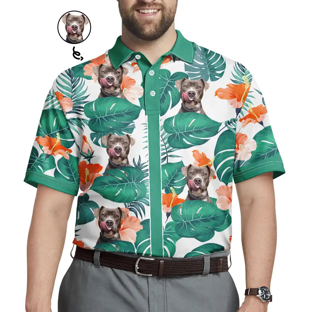 Custom Photo Funny Family Pet Face Tropical Style - Personalized Polo Shirt