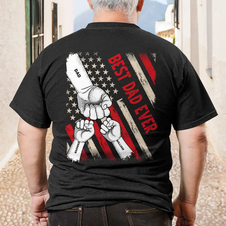 T-shirt personnalisé avec imprimé au dos « Meilleur papa de tous les temps » avec étoiles et rayures