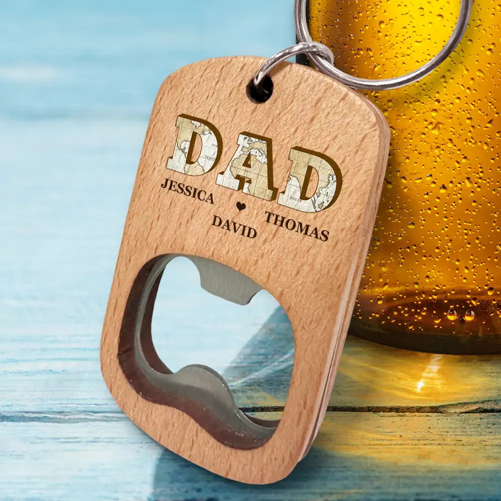 Vintage Map Titles Of Dad And Papa - Personalized Bottle Opener Keychain