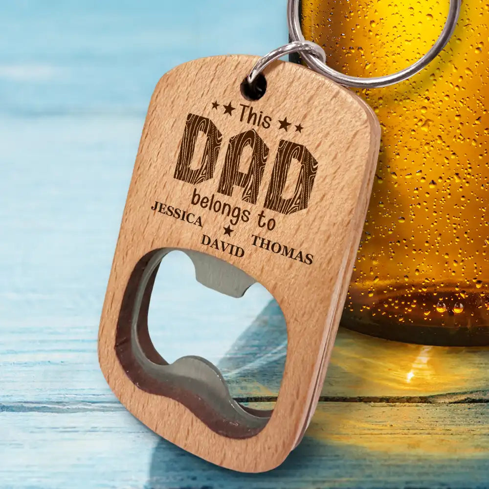 This Grandpa Belongs To Wooden Titles - Personalized Bottle Opener Keychain