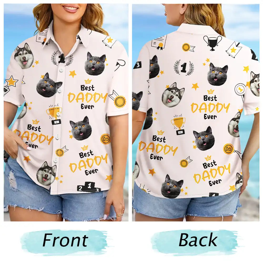 Custom Photo Best Dog Dad Ever Trophy Pet Daddy - Personalized Hawaiian Shirt