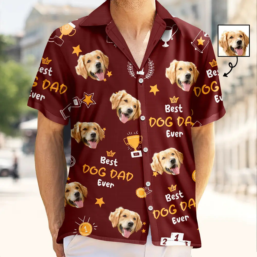 Custom Photo Best Dog Dad Ever Trophy Pet Daddy - Personalized Hawaiian Shirt