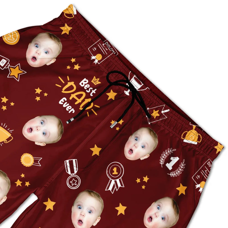 Trophée photo personnalisé « Meilleur papa de tous les temps » - Short de plage unisexe personnalisé