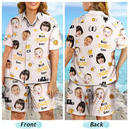 Trophée photo personnalisé « Meilleur papa de tous les temps » - Ensemble chemise et short hawaïens personnalisés