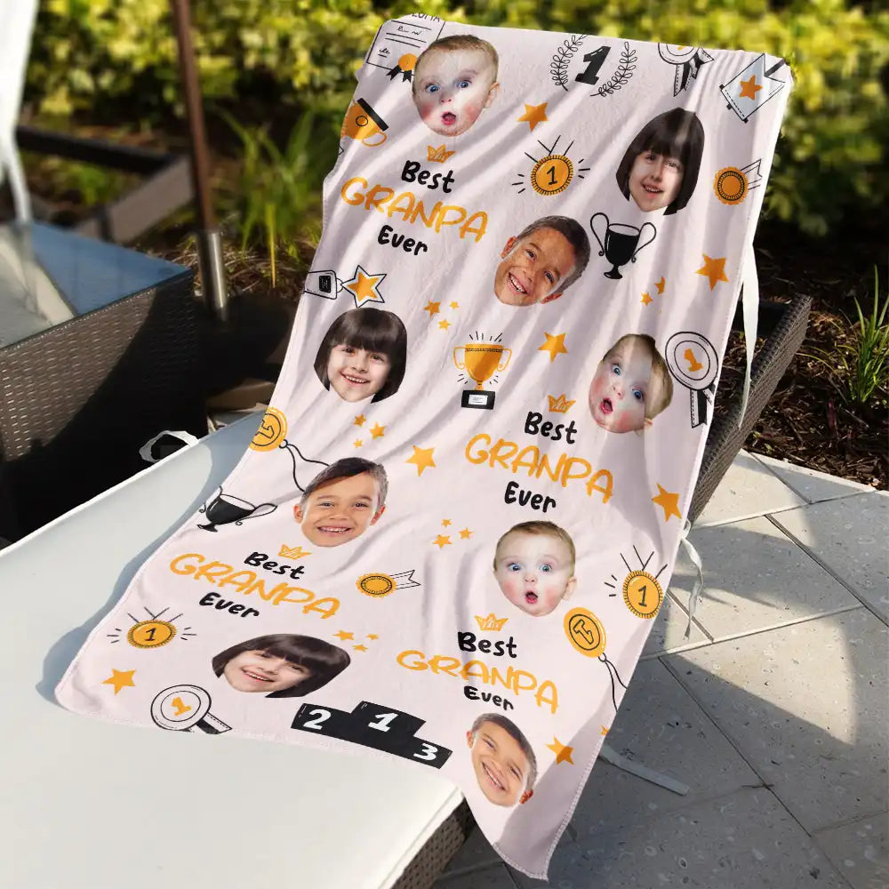 Custom Photo Best Papa Ever Trophy Dad - Personalized Beach Towel