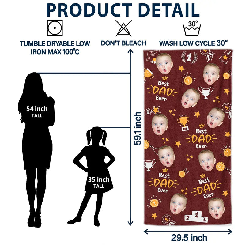 Custom Photo Best Papa Ever Trophy Dad - Personalized Beach Towel