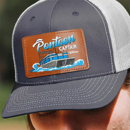 Boating Pontoon Captain Queen - Personalized Leather Patch Hat