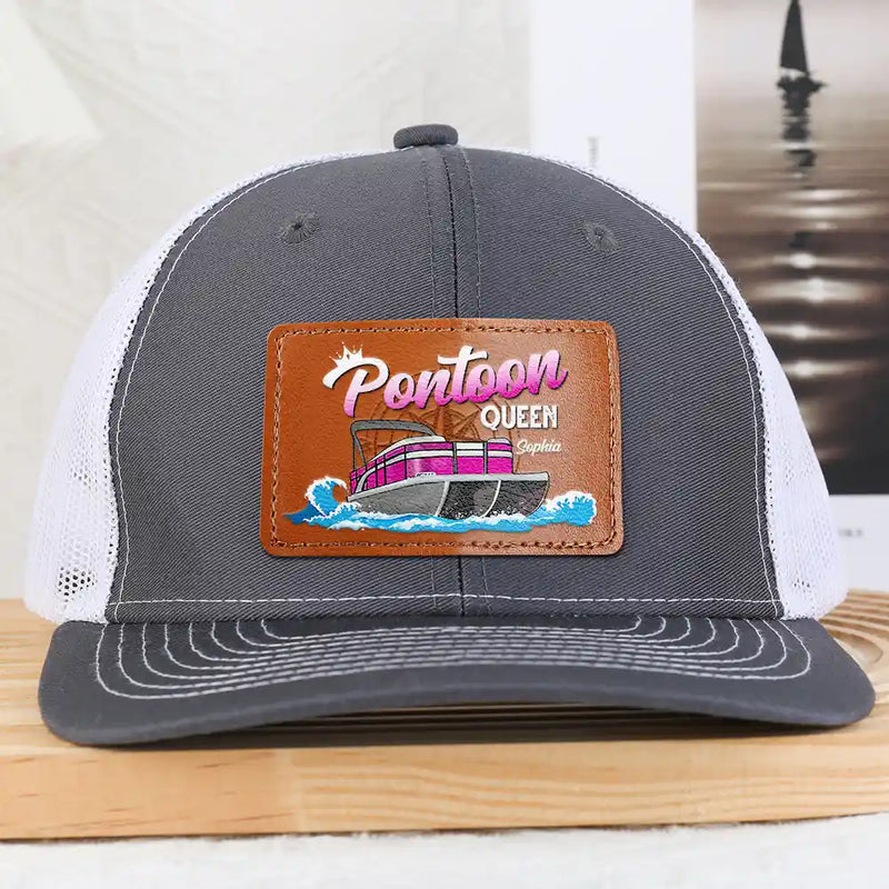 Boating Pontoon Captain Queen - Personalized Leather Patch Hat