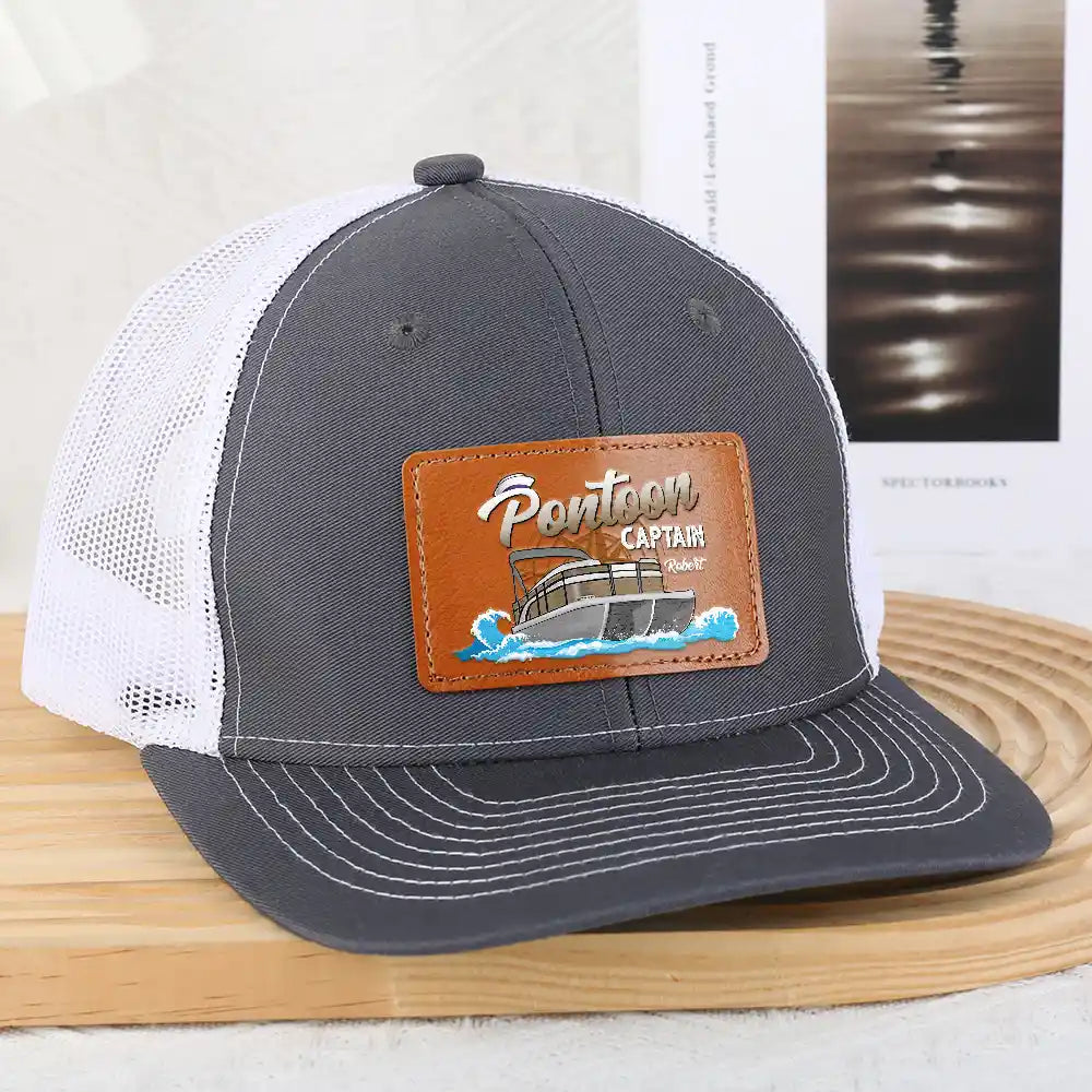 Boating Pontoon Captain Queen - Personalized Leather Patch Hat