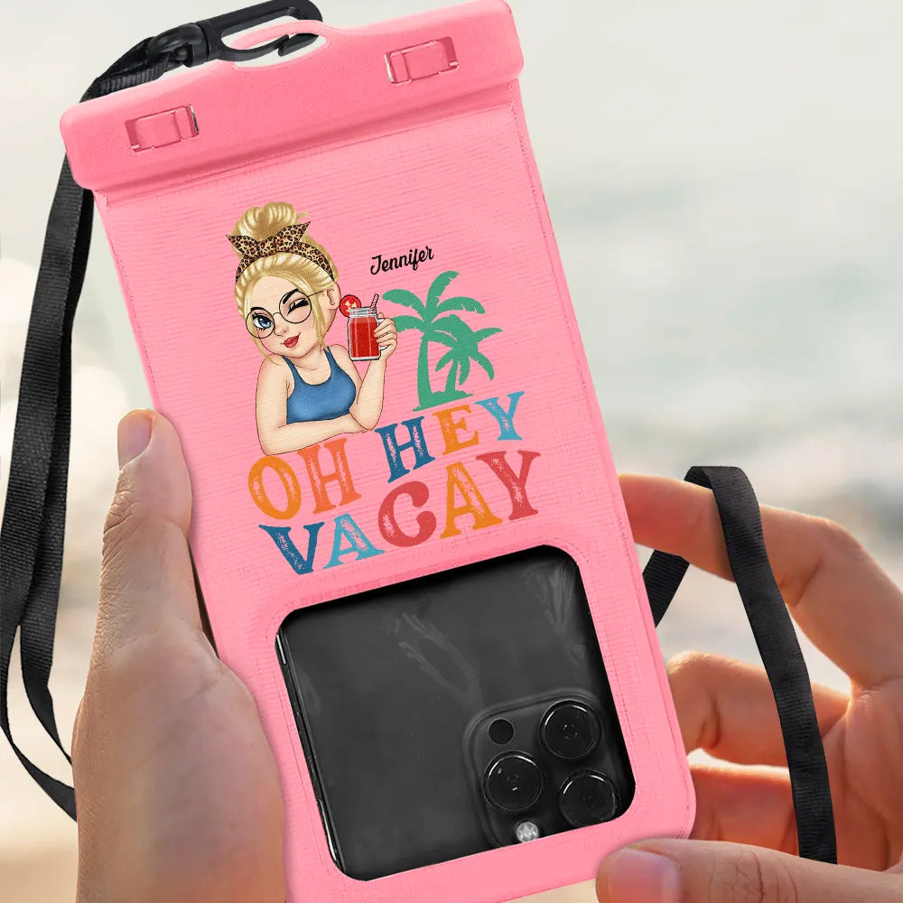 Oh Hey Vacay Turban Woman Summer Beach - Personalized Waterproof Phone Pouch