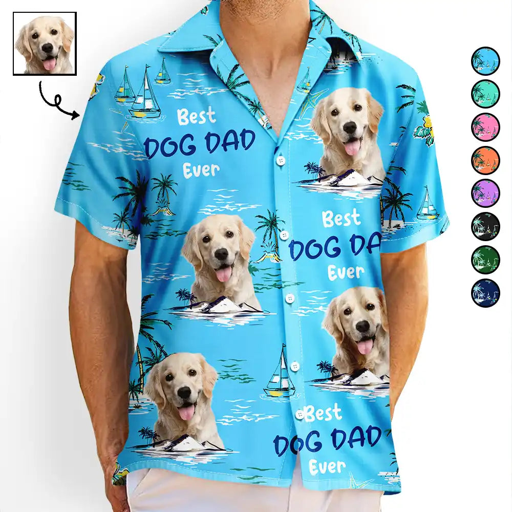 Custom Photo Best Dog Dad Ever Tropical Island - Personalized Hawaiian Shirt