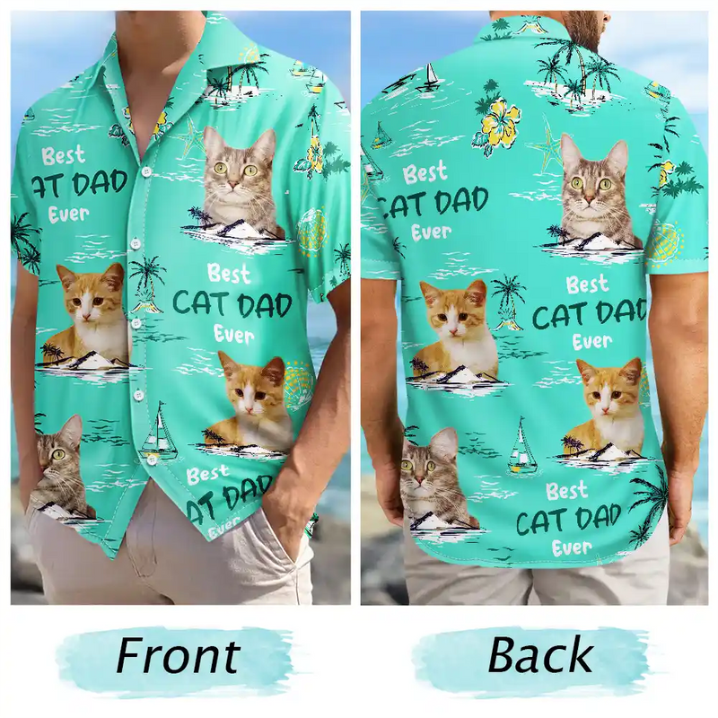 Custom Photo Best Dog Dad Ever Tropical Island - Personalized Hawaiian Shirt