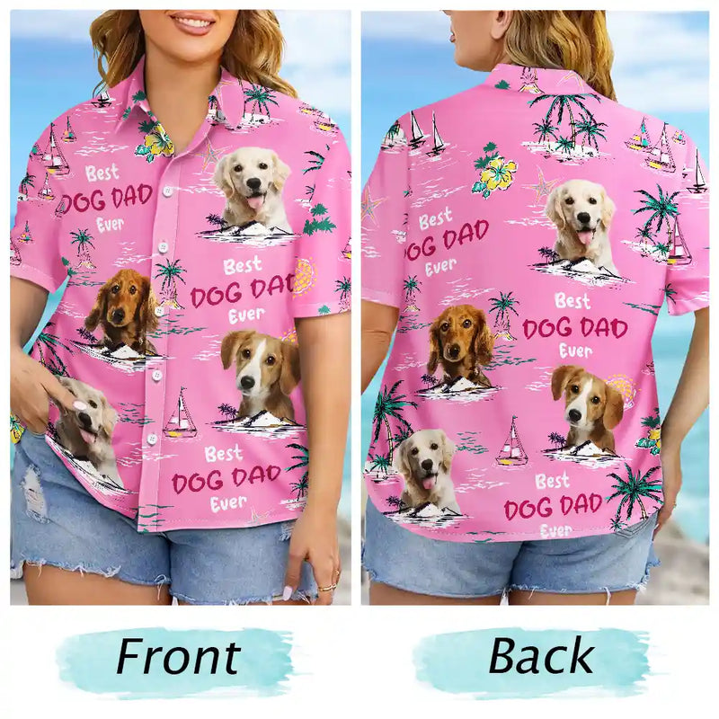 Custom Photo Best Dog Dad Ever Tropical Island - Personalized Hawaiian Shirt