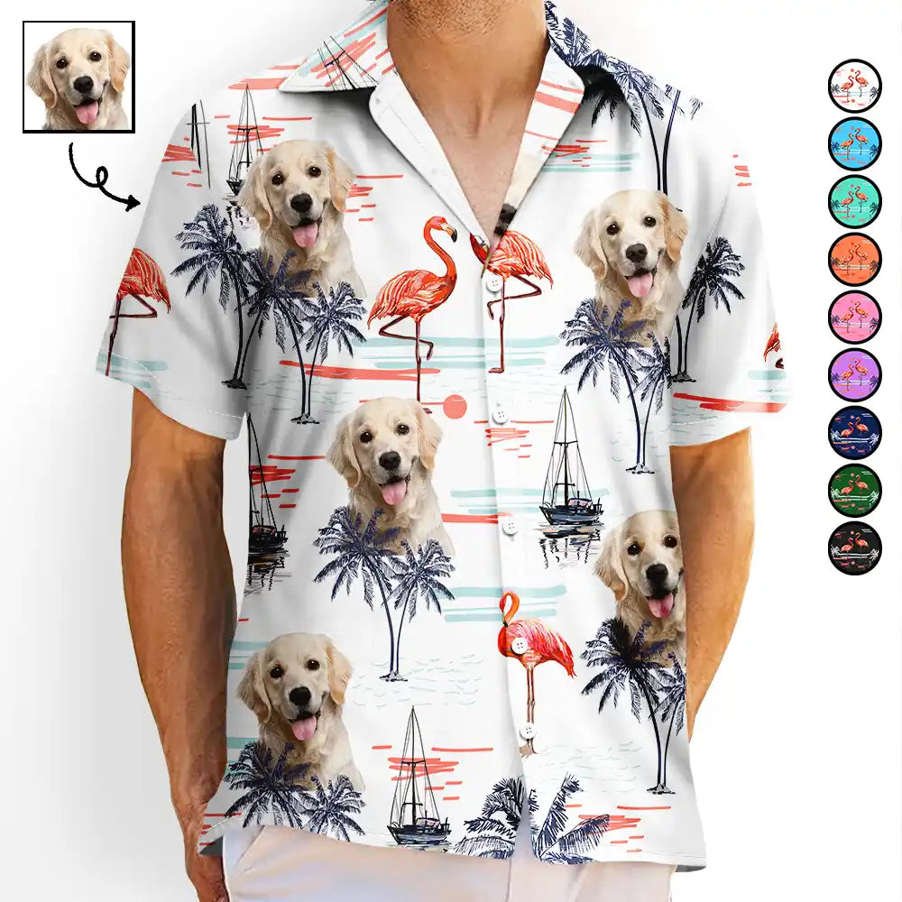 Custom Photo Pets Kids And More Tropical Flamingo - Personalized Hawaiian Shirt