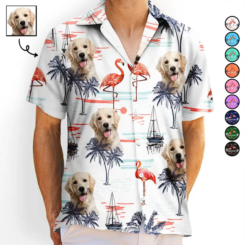 Custom Photo Pets Kids And More Tropical Flamingo - Personalized Hawaiian Shirt