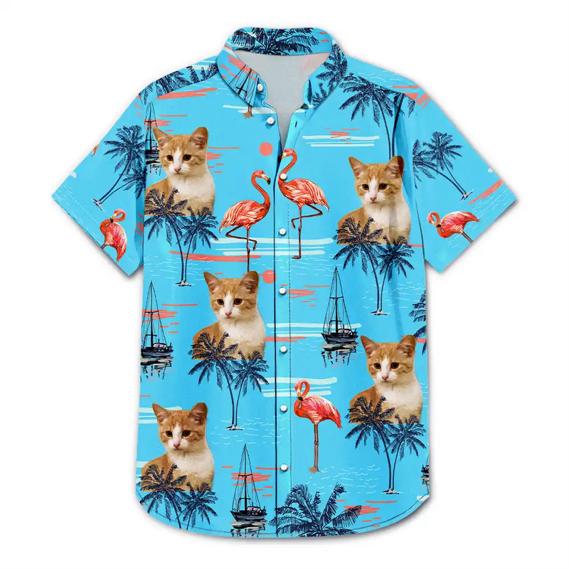 Custom Photo Pets Kids And More Tropical Flamingo - Personalized Hawaiian Shirt