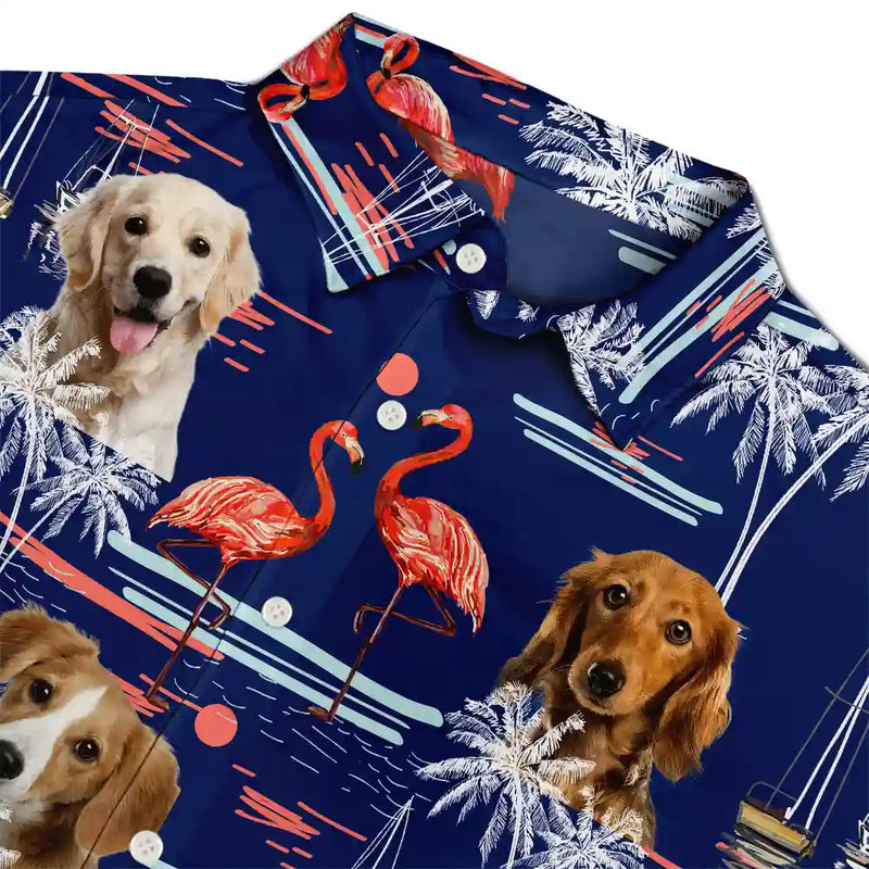 Custom Photo Pets Kids And More Tropical Flamingo - Personalized Hawaiian Shirt