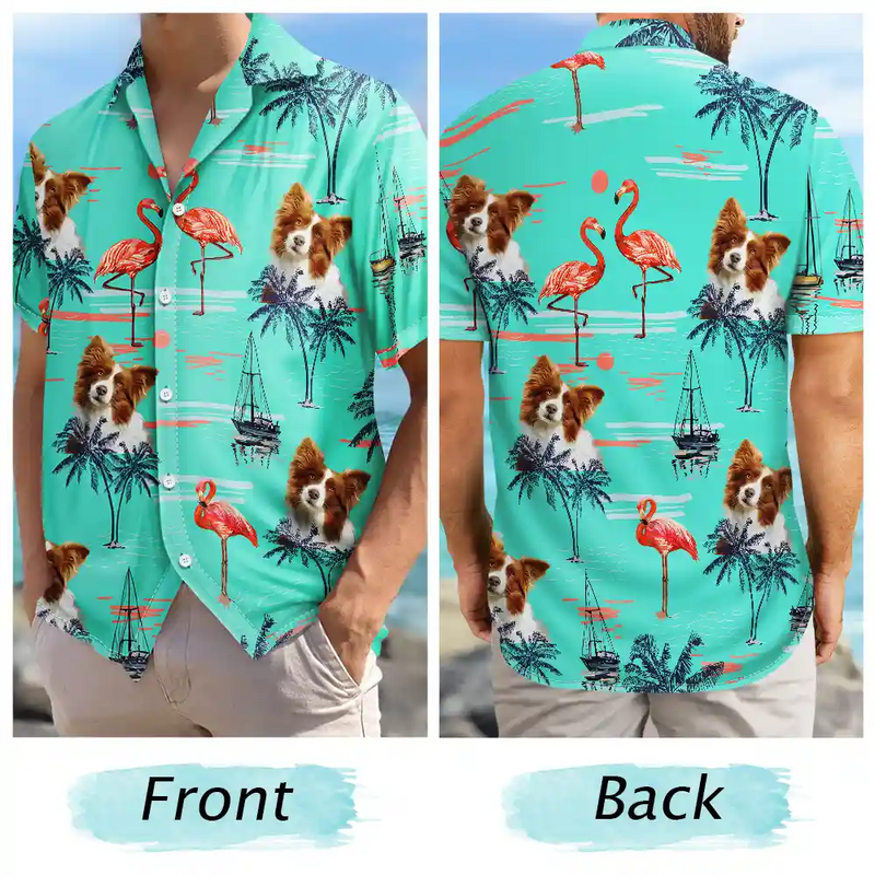 Custom Photo Pets Kids And More Tropical Flamingo - Personalized Hawaiian Shirt