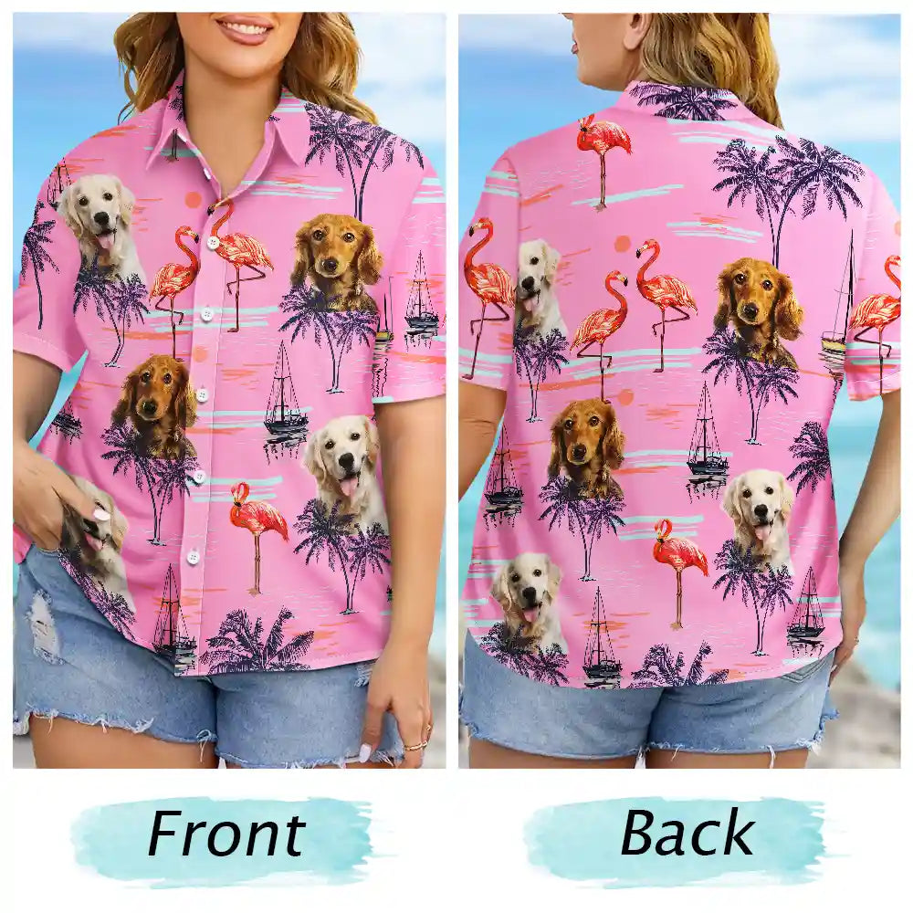 Custom Photo Pets Kids And More Tropical Flamingo - Personalized Hawaiian Shirt