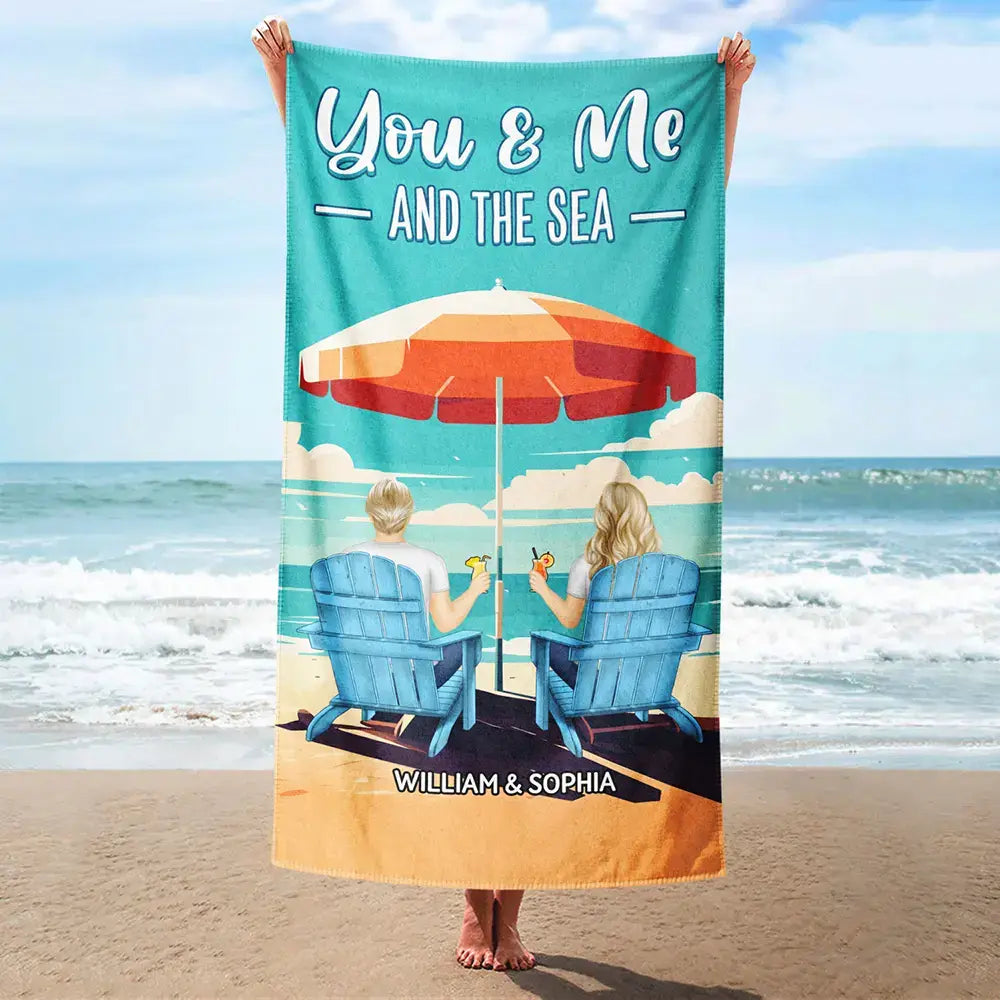 Back Couple You And Me And The Sea - Personalized Beach Towel