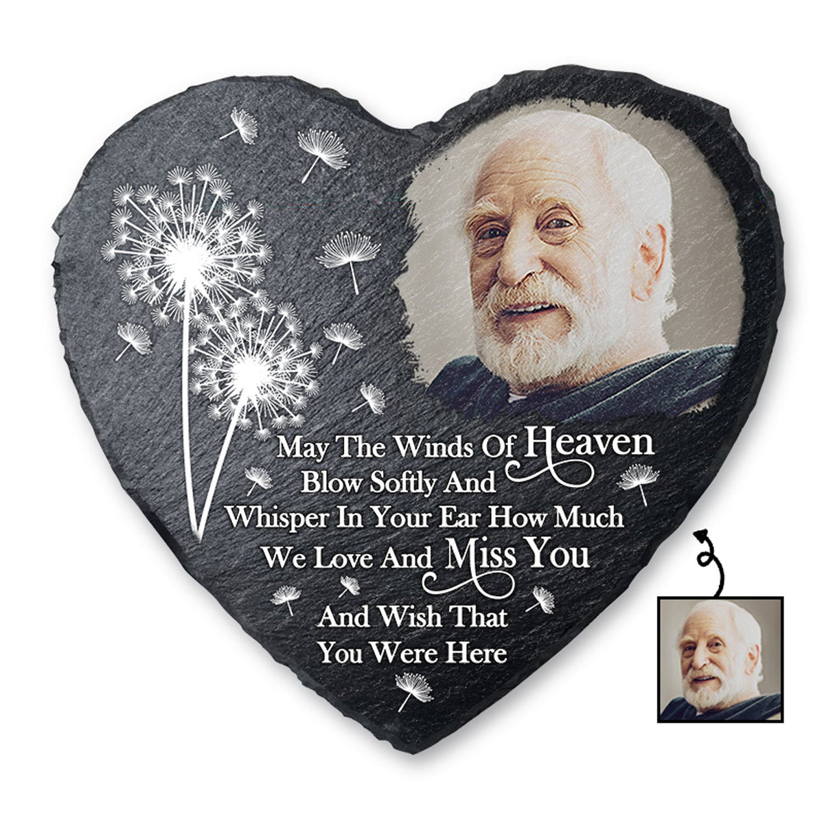 Custom Photo May The Winds Of Heaven Blow Softly - Memorial Gift For Family, Friends, Siblings, Dog Lovers, Cat Lovers - Personalized Heart Memorial Garden Stone