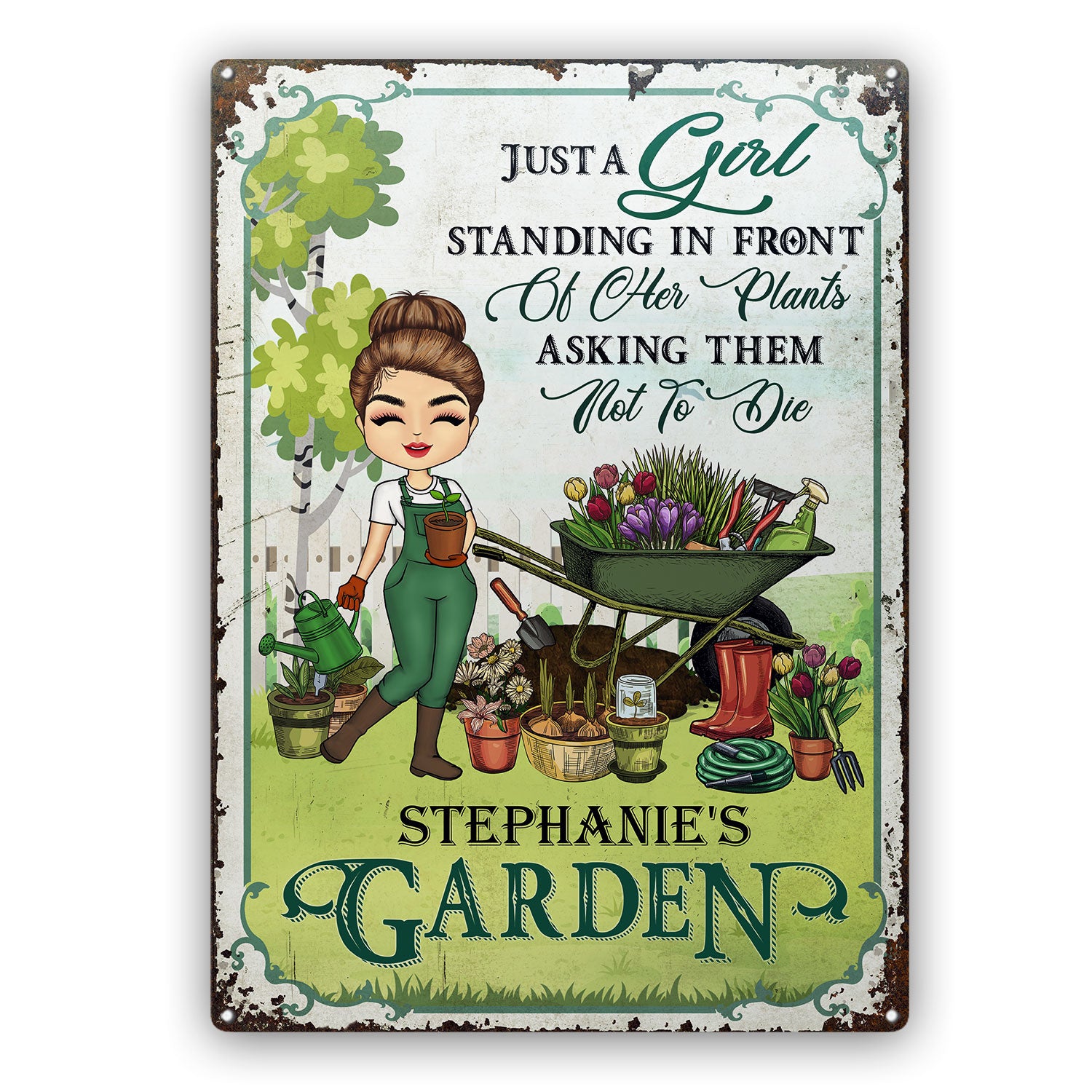 Just A Girl Standing In Front Of Her Plants Asking Them Not To Die - Birthday, Loving Gift For Yourself, Women, Garden Lovers - Personalized Custom Classic Metal Signs