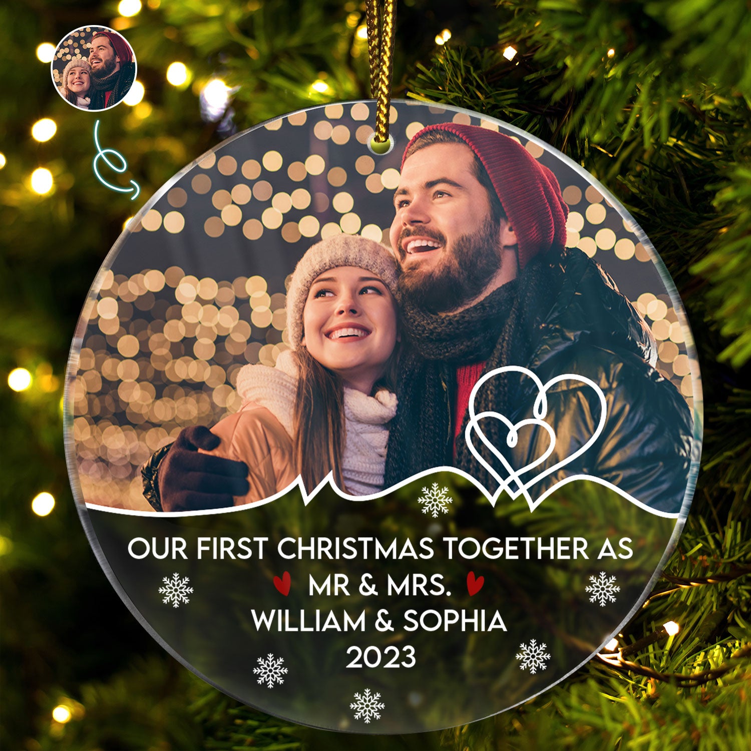 Custom Photo Our First Christmas Together - Christmas Gift For Couples, Spouse, Lover, Husband, Wife, Boyfriend, Girlfriend - Personalized Circle Acrylic Ornament