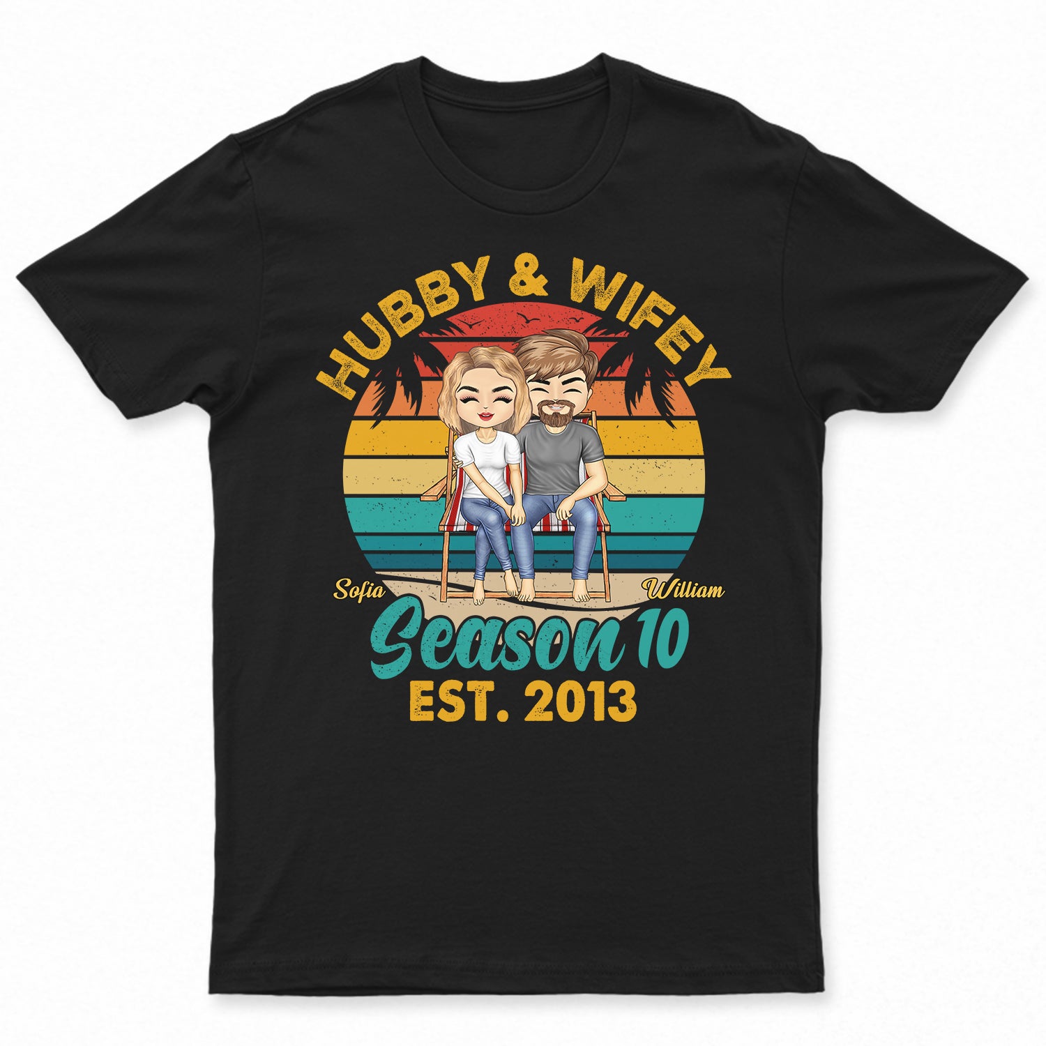 Hubby And Wifey Seasons Beach - Birthday, Anniversary Gift For Spouse, Lover, Husband, Wife, Boyfriend, Girlfriend, Couple - Personalized Custom T Shirt