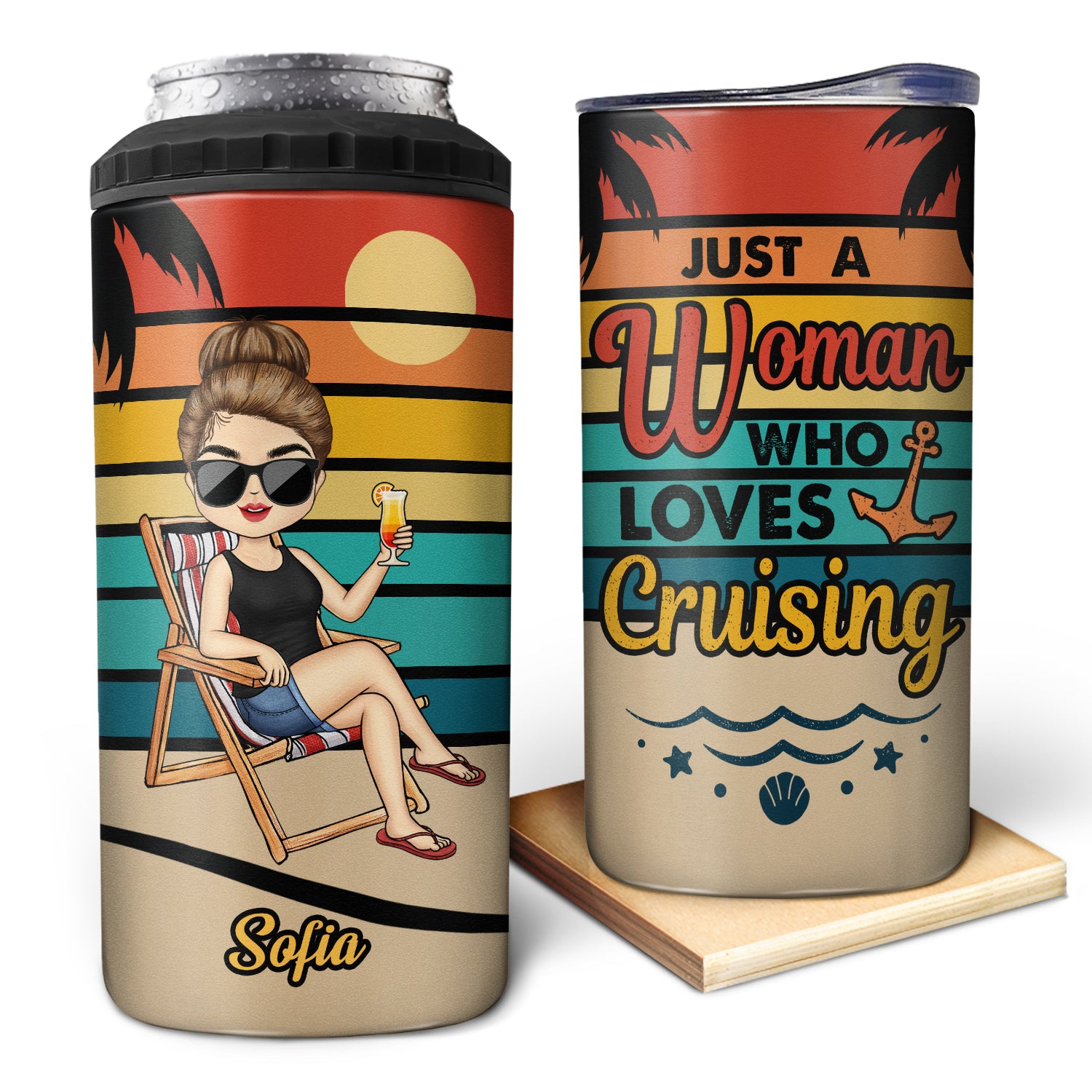 Just A Woman A Man Who Loves Traveling Cruising Beach - Birthday, Vacation Gift For Yourself, Women, Men - Personalized Custom 4 In 1 Can Cooler Tumbler