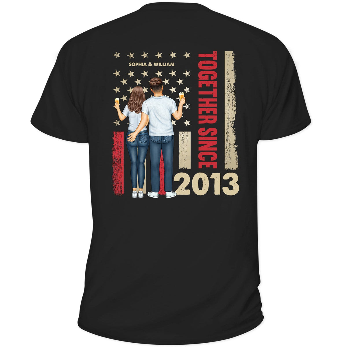 Couple avec étoiles et rayures ensemble depuis - Cadeau d'anniversaire pour couple, conjoint, mari, femme - T-shirt personnalisé